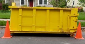 Yellow construction dumpster